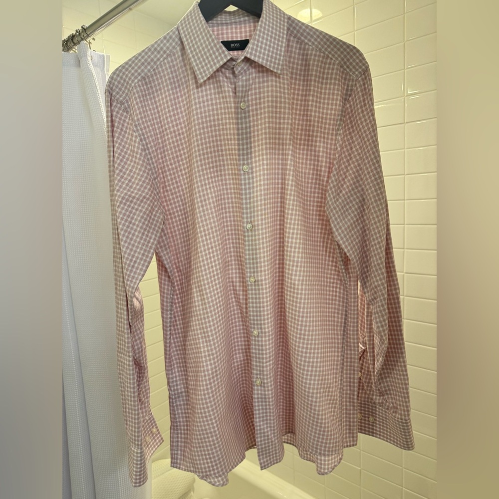 Hugo Boss Pink Gingham Button Down Shirt